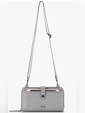 The Sak Iris Leather Large Smartphone Crossbody Bag Gray Embossed New Tags